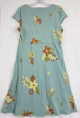 Toad And Co Rosemarie Dress Large Blue V Neck Floral Womens Fit Flare Knit