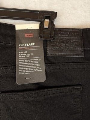 Levis 726 Flare Jeans 34 Women 34x34 Black Mid Rise Levi’s New NWT