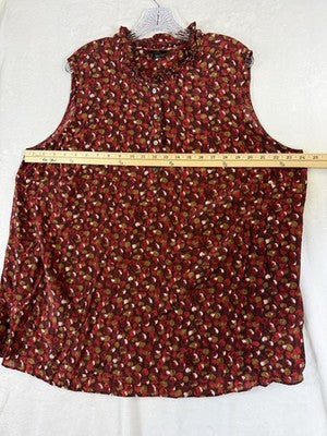 Talbots 22W Top Sleeveless Washed Silk Red Floral Womens Blouse