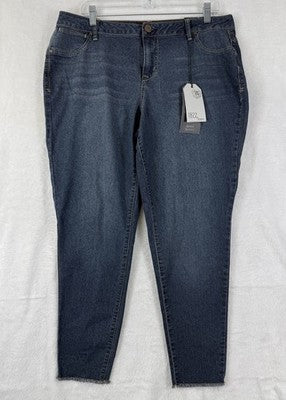 1822 Denim Jeans 14W Womens Ankle Skinny Fringe Hem Blue Mid Rise New NWT