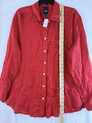 Gap 100% Linen Shirt Large Women Red Long Sleeve Button Up Top Oversized New NWT