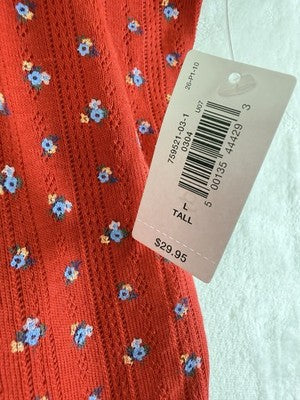 Gap Body Pajama Top Large Tall Women PJ Tank Cami Red Floral Pointelle New