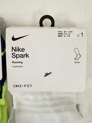 Nike Spark Running Socks Crew Ankle No Show Men 6-7.5 Women 7.5-9 Cushioned New