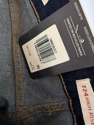 Levis 724 High Rise Slim Straight 30 Womens Dark Blue Rinse 30x28 Levi’s New NWT