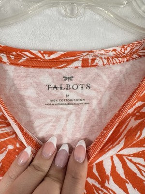 Talbots Medium Tee Short Sleeve Orange Floral Print Round Neck Womens Tops
