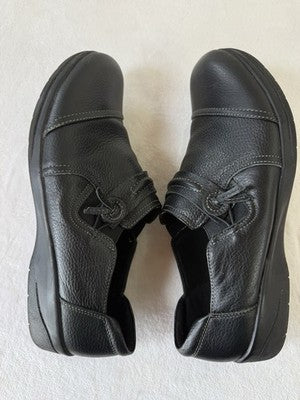 Clarks Womens Shoes 9 Wide Black Leather Cheyn Madi Flats Slip On Loafers 9W