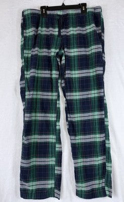 J Crew Flannel Pajama Pants Medium Mens Green Blue Plaid 100% Cotton PJ