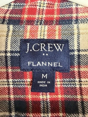 J Crew Flannel Shirt Mens Medium Red Plaid Button Up Down Long Sleeve Cotton