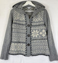 J Jill XS Hooded Cardigan Sweater Gray Fair Isle Womens Tops Long Sleeve