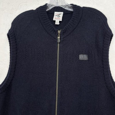 Bonz Sweater Vest Large Mens 100% Alpaca Full Zip Sleeveless Cardigan Navy Blue