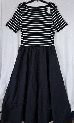 Gap Maxi Dress Large Black Striped Rib Knit Mixed Media Fit & Flare New NWT