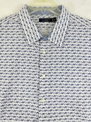 Nautica Shirts For Men XXL Short Sleeve Button Down Swordfish Blue White