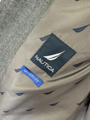 Nautica Jacket Men 42S Blazer Gray Herringbone Modern Fit Sport Coat 42 Short