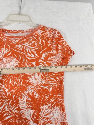Talbots Medium Tee Short Sleeve Orange Floral Print Round Neck Womens Tops