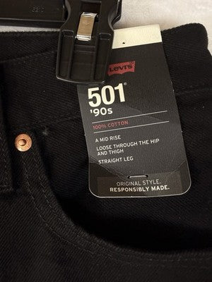 Levis 501 ‘90s Jeans Women 26 Mid Rise Straight Leg Black 26x30 Levi’s New NWT