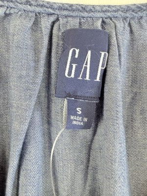 Gap Denim Dress Small Women Short Sleeve Maxi Blue Flutter Sleeve Fit Flare New