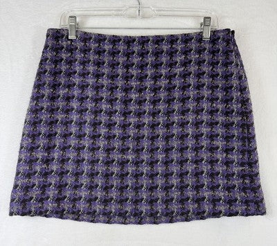 J Crew Mini Skirt 8 Purple Tweed Wool Blend Womens