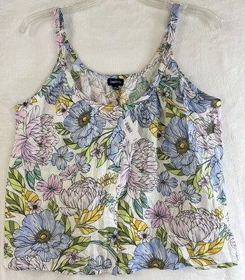 Gap Body Top Small Women Linen Blend Swing Cami Floral Pink Blue Sleeveless New