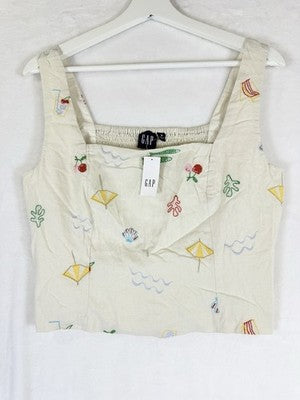 Gap Linen Blend Top Skort Set Medium Womens Beige Embroidered 2Pc Sleeveless New