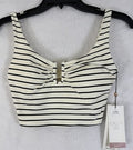 Calia Swim Top XS Longline Bikini Black Ivory Striped U Bar Womens