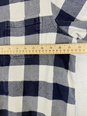 LL Bean Flannel Shirt Womens Large Blue Plaid Organic Cotton Long Sleeve Button