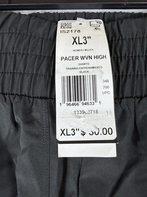 Adidas Womens Pacer Shorts XL Black High Waisted 3” 3 Stripes Gym New NWT