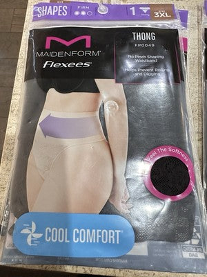 Maidenform Flexees 3XL Lot Thong Black Lace Beige Shapes Cool Comfort Shapewear