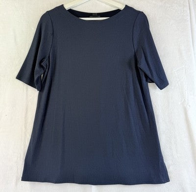 J Jill Wearever Top Small Short Sleeve Blue Rib