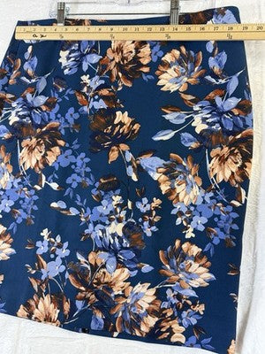 Talbots Skirt 16 Women Blue Floral Pencil Knee Length