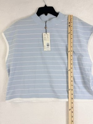 Calia Top XXL Crop Mock Neck Knit Blue White Striped New NWT