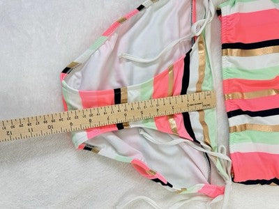 Venus Bikini Set Top Bottom One Shoulder Pink Striped Womens 6 Top 10 Bottoms