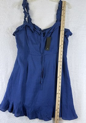Lulus Mini Dress Large Linen Days Like This Royal Blue Sleeveless Ruffled New