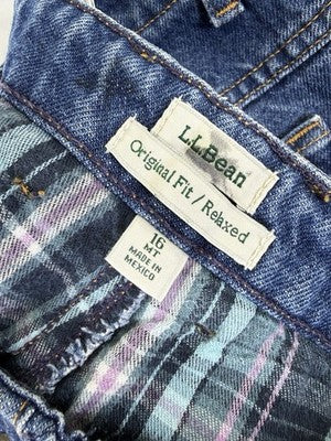 LL Bean Double l Flannel Lined Jeans Womens 16 Tall Blue Original Fit Relaxed