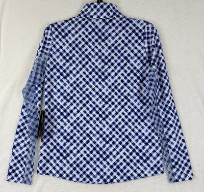 IBKUL Womens Long Sleeve Top Small 1/4 Zip Mock Neck Blue Gingham Check Golf