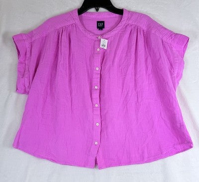 Gap Cotton Gauze Dolman Shirt Medium Womens Top Pink Button Up Short Sleeve New