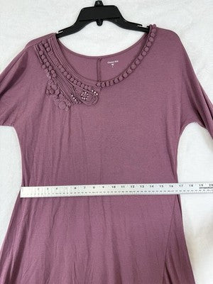 Garnet Hill Dress Small Knit Cotton Stretch Midi Fit Flare Asymmetrical Hem