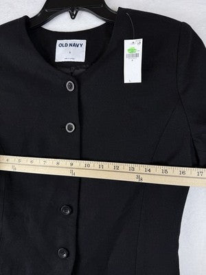 Old Navy Linen Blazer Women Small Black Collarless Button Front Suit Jacket New