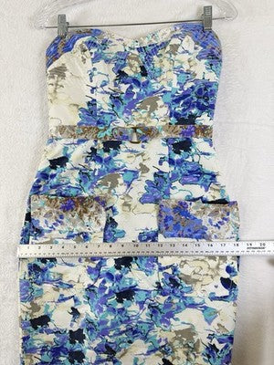 Tracy Reese Dress 4 Anthropologie Strapless Short Pockets Blue Print Womens