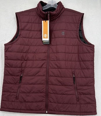 Timberland Puffer Vest XXL Mens Axis Peak Durable Water Repellent Burgundy New