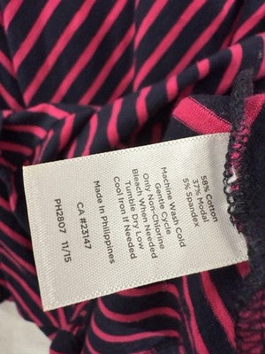 T By Talbots Medium Petite Midi Skirt Jersey Knit Navy Blue Pink Striped Pull On