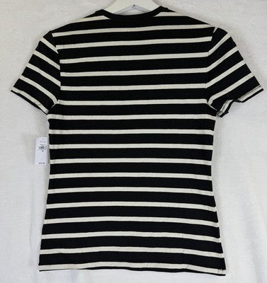 Gap Closeknit Jersey Tee Medium Women Black White Stripe Tops Short Sleeve New