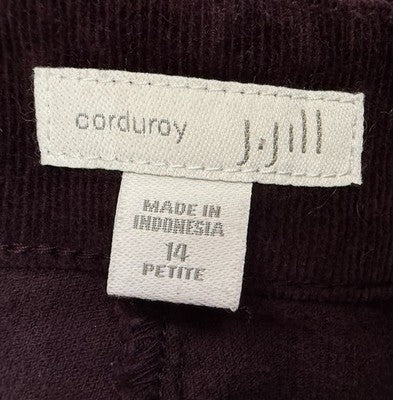 J Jill Corduroy Pants 14 Petite Burgundy Size Zip Womens