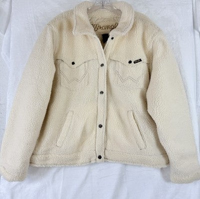 Wrangler Western Shirt Jacket 3XL Womens Ivory Sherpa Fleece Snap Button Shacket