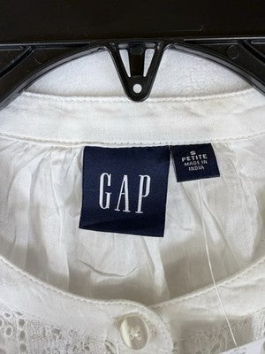 Gap Lace Trim Mini Dress Small Petite Womens White 3/4 Sleeve Boho Whimsical New