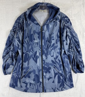 Chicos Zenergy Jacket Size 2 Blue Windbreaker Hooded Full Zip Lightweight Large