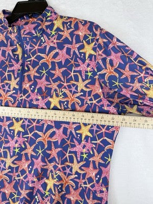 Gottex 1/2 Zip Top XL Womens Golf Starfish Print Blue Pink Long Sleeve Pullover