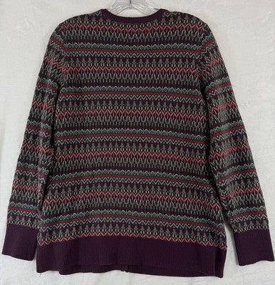 LL Bean Cardigan Sweater Womens Medium Petite Fair Isle Cotton Cashmere Purple