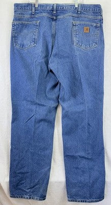 Carhartt B160 DST Men Denim Jeans 44x34 Relaxed Fit Straight Leg Blue Work Pants