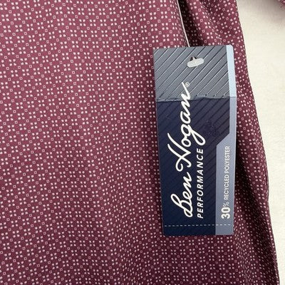 Ben Hogan Performance Polo Small Mens Shirt Sleeve Burgundy Print Golf Shirt New