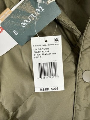 Tentree Diamond Padded Bomber Jacket Small Mens Tundra Green Primaloft NWT $209